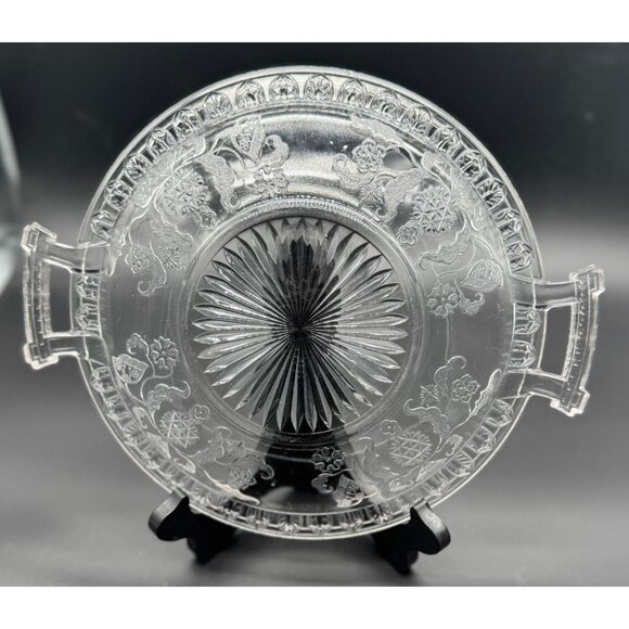 1881 Antique EAPG Early American Pressed Glass Handled Platter McKee & Bros 10"d - Picture 2 of 4